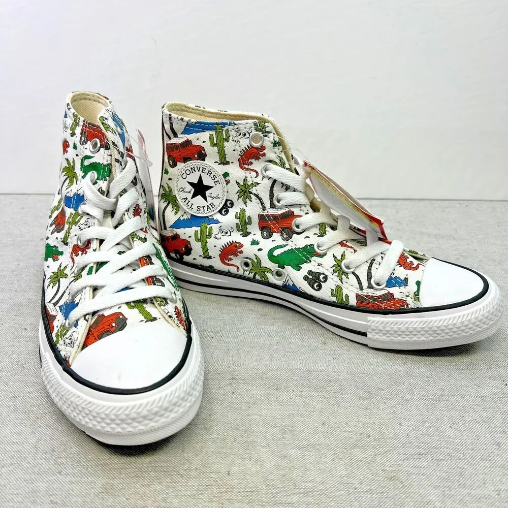 Converse All Star Chuck Taylor HighTop Shoes White Dinosaur Jeep Kids Size 4 NEW